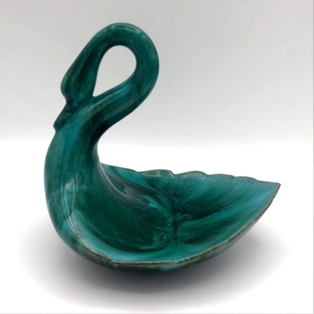 Rare 70s Blue Mountain Pottery Canada Retro Flow Glaze Beautiful Swan Dish